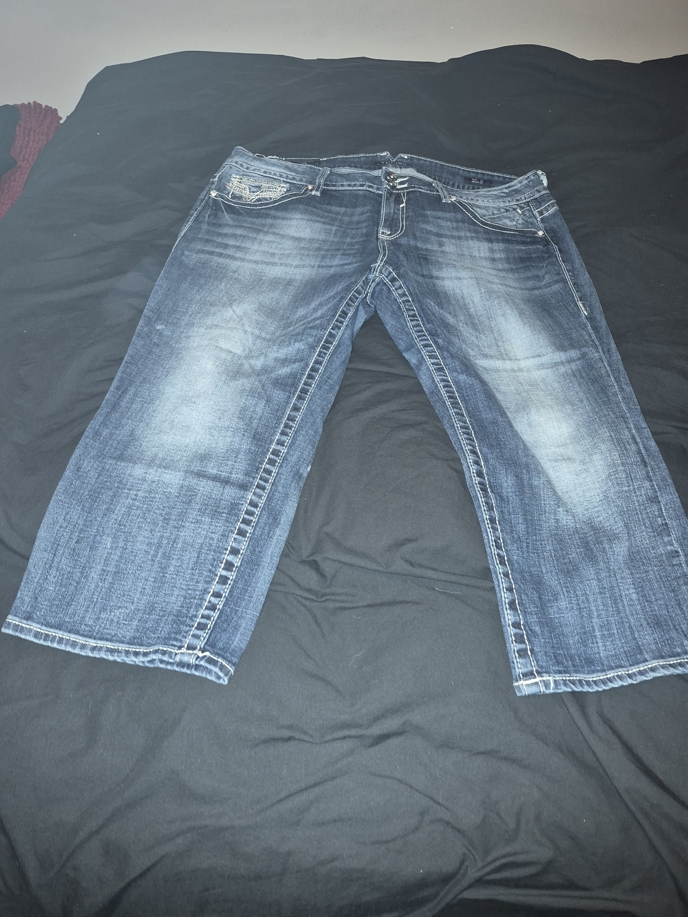 Vigoss Chelsea Bootcut Capri Dark Blue Washed Jeans - Classic Straight Fit